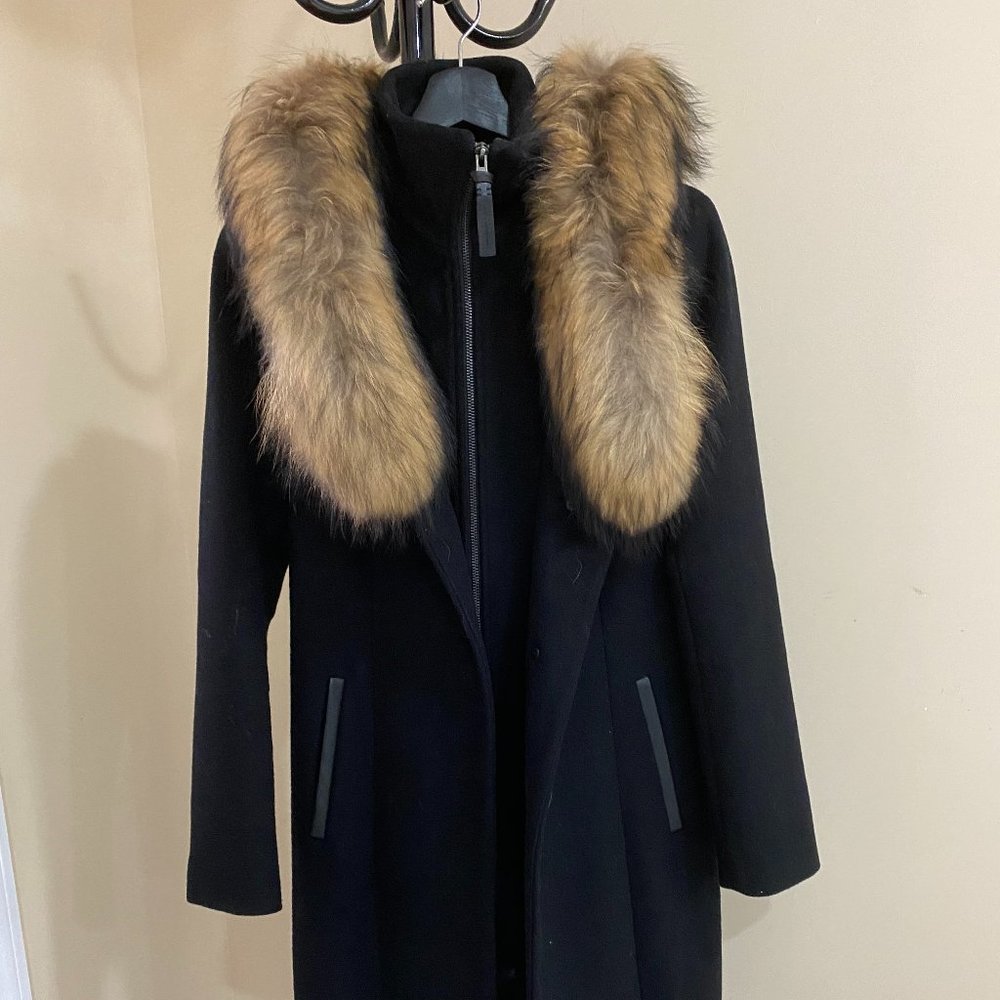 Mackage Black Hooded Wool Blend Long Coat